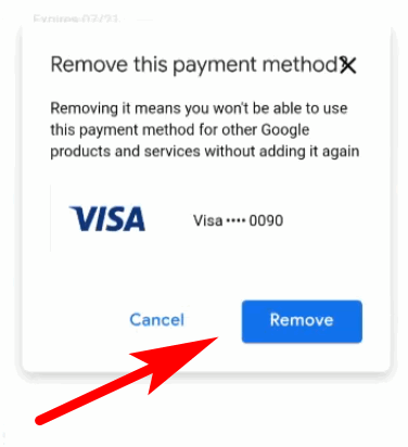 remove debit card from google play store