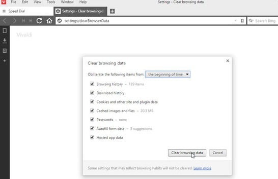 clear cookies in vivaldi browser