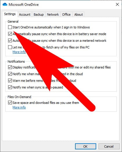 one drive disable start up system configuration