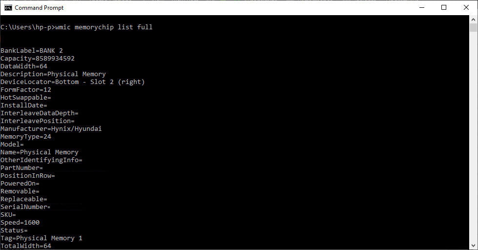 wmic memorychip list full