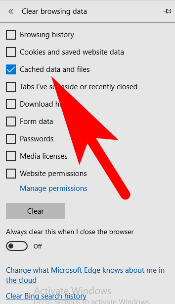 ms edge clear cache