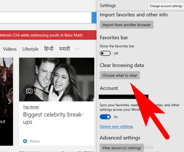 microsoft edge clear cache for one site