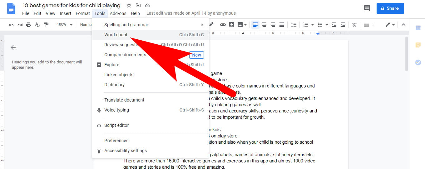 word counter in google docs
