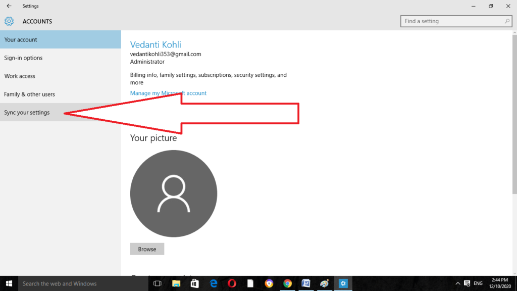 windows 10 sync settings