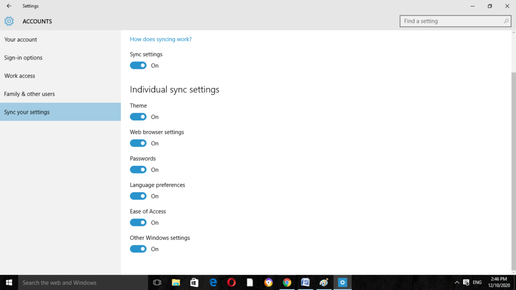 windows 10 sync