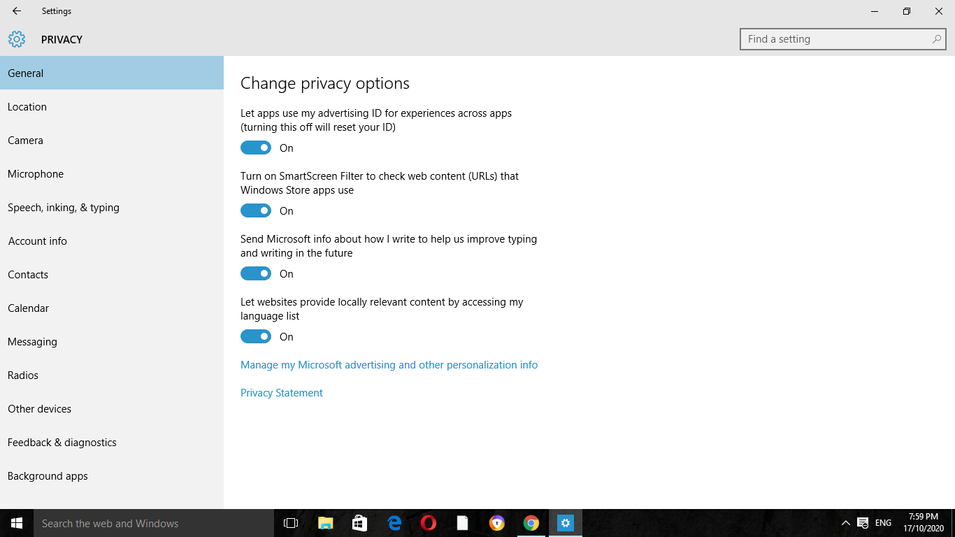 Windows Privacy Options