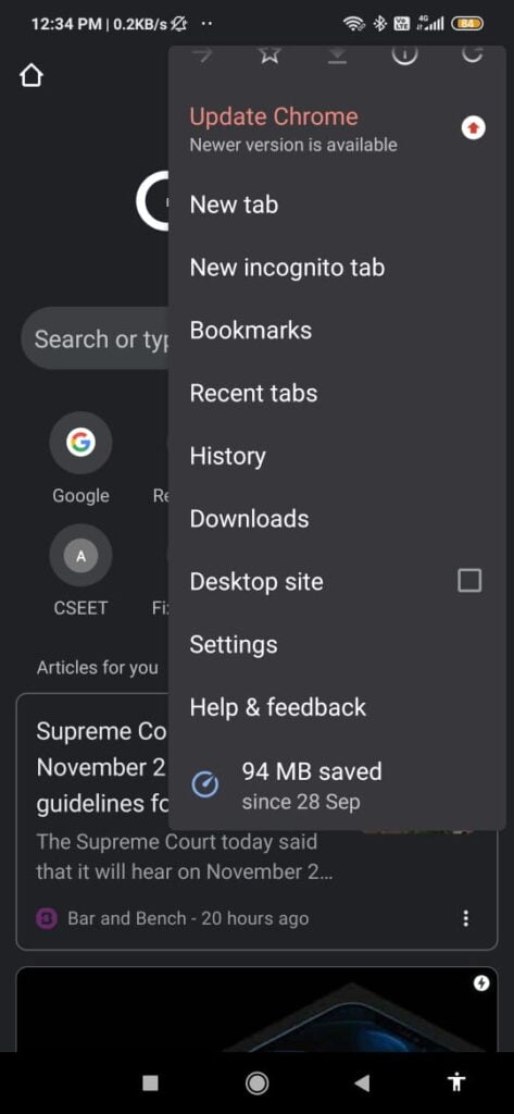 chrome settings android 