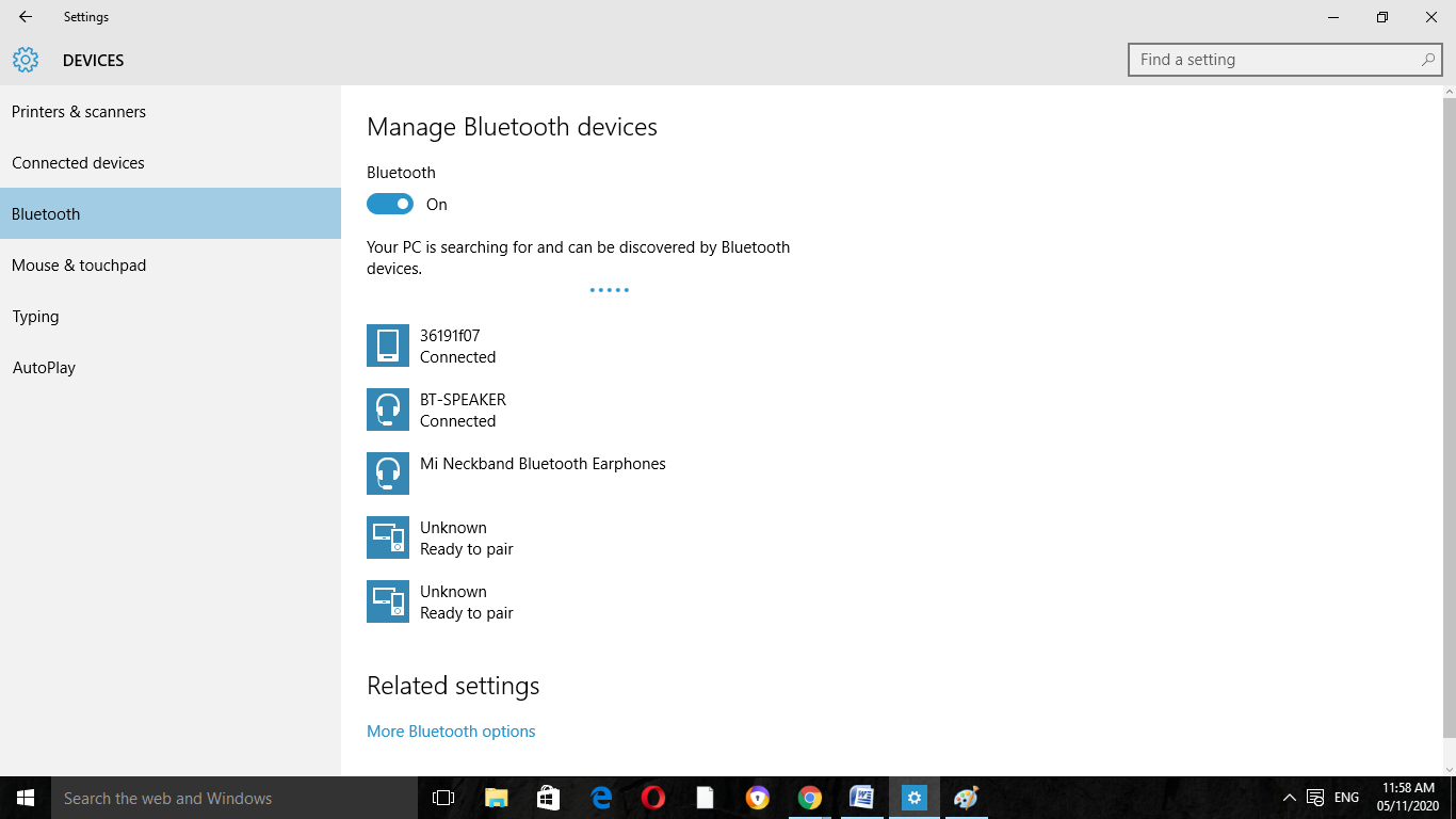 Bluetooth Settings on Windows 10