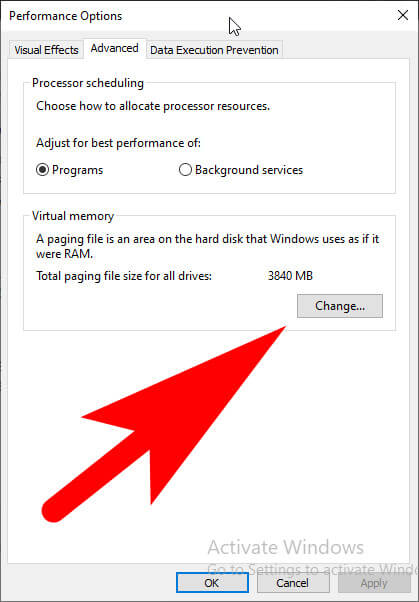 change virtual memory in windows 10