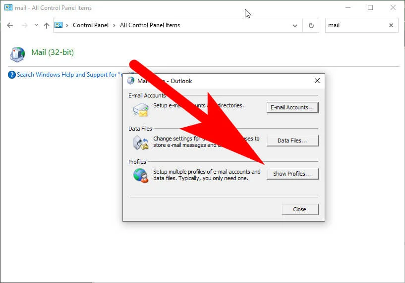 setup mail profile windows