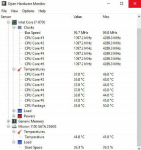 intel cpu temp monitor windows 10