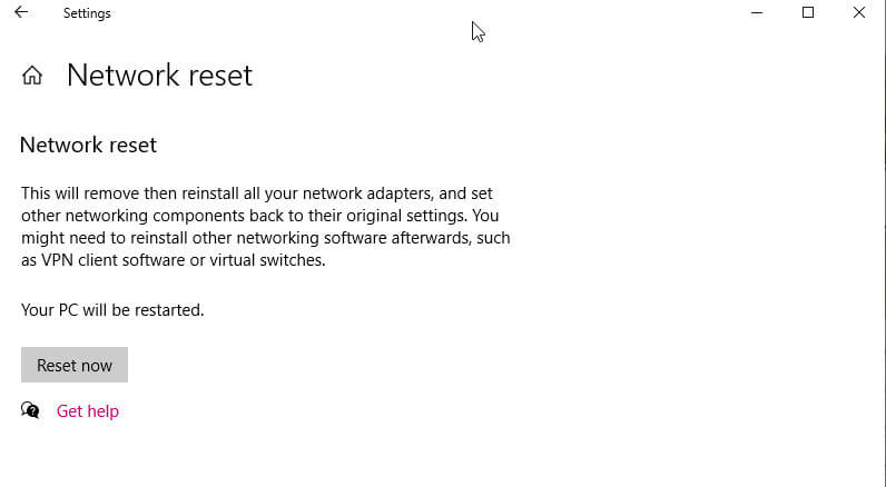 reset windows 10 network