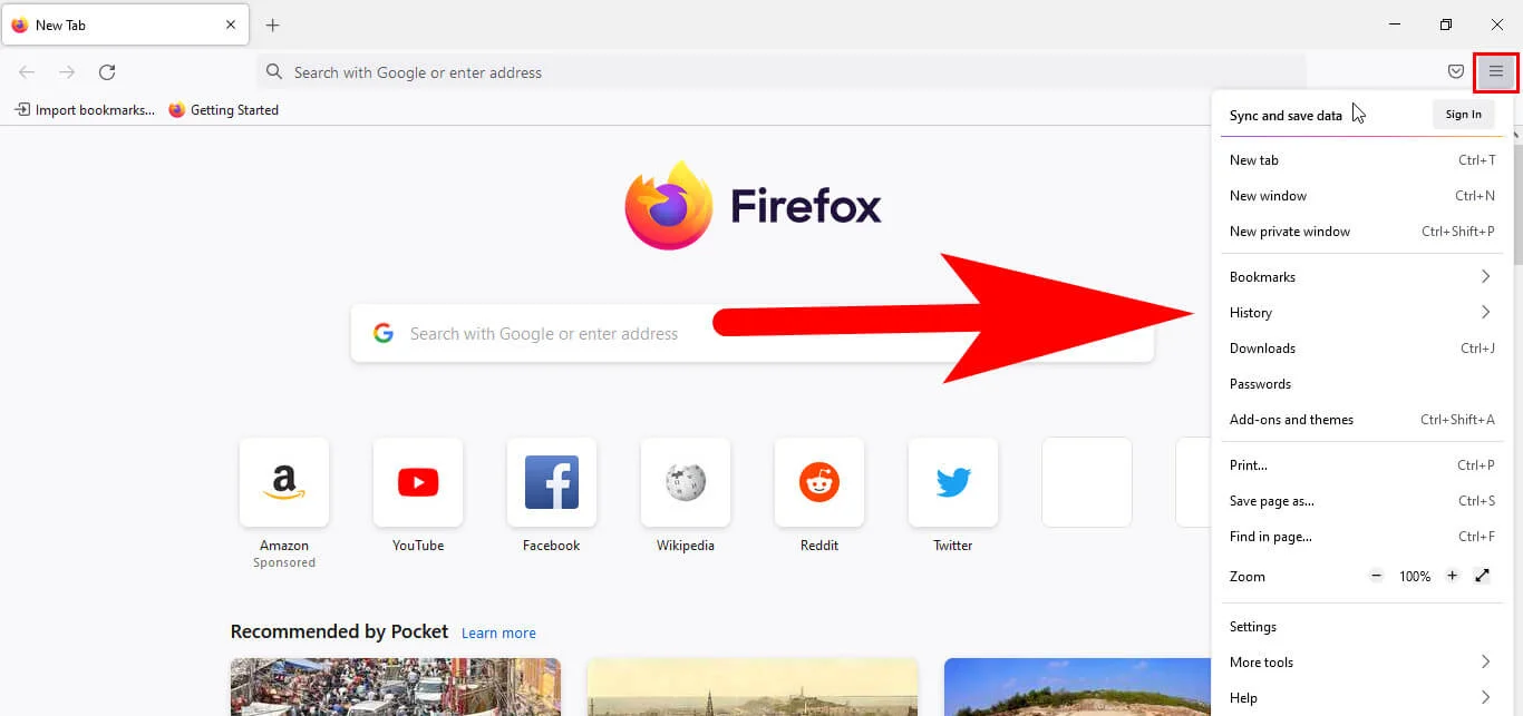 how to open history tab in firefox