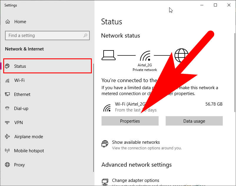 windows 10 network settings