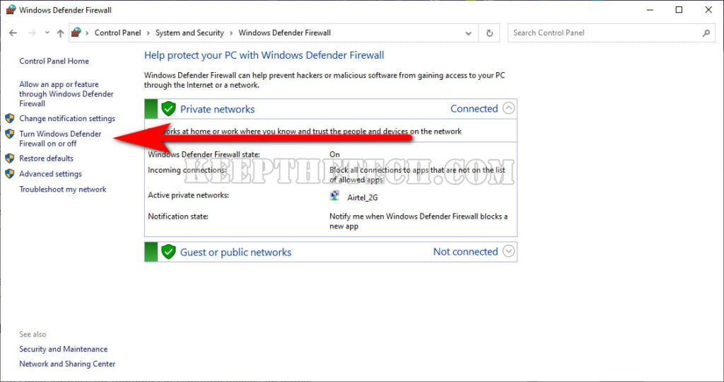 turn windows defender firewall off